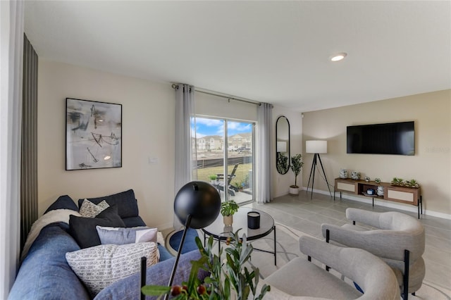 living room with light tile patterned floors