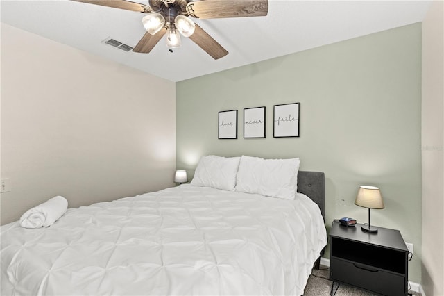 bedroom featuring ceiling fan and carpet flooring