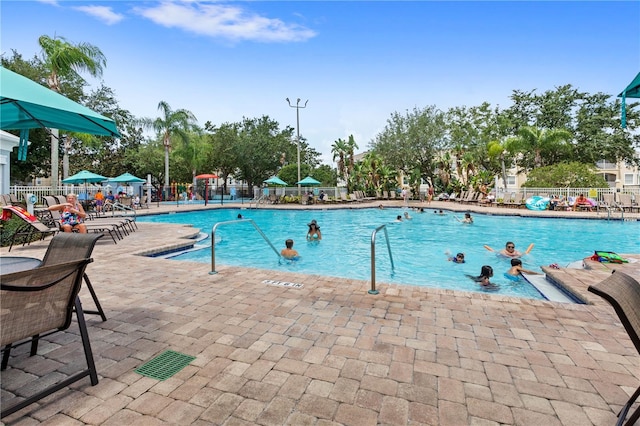 view of swimming pool featuring a patio