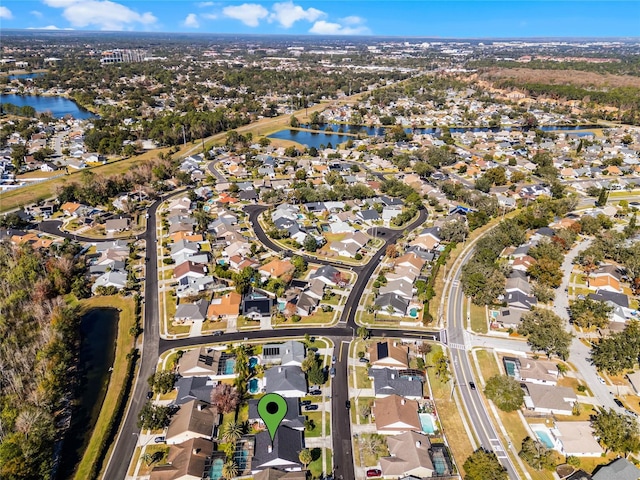 aerial view with a water view