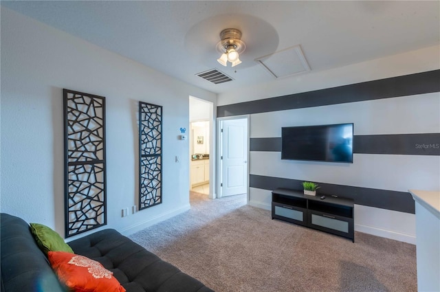 living room featuring light colored carpet