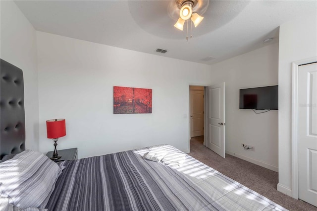 bedroom featuring carpet flooring and ceiling fan