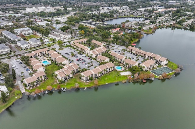 drone / aerial view featuring a water view