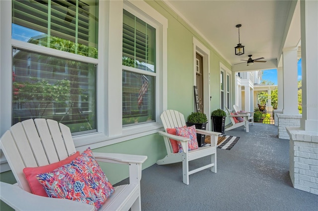 view of patio / terrace with ceiling fan and covered porch