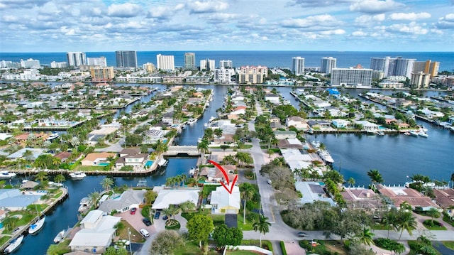 aerial view with a water view