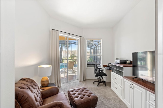 view of carpeted home office