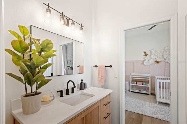 bathroom featuring wood-type flooring and vanity