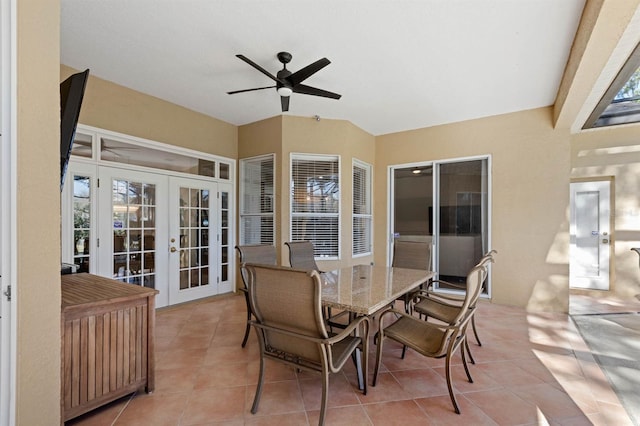 view of patio with ceiling fan and french doors