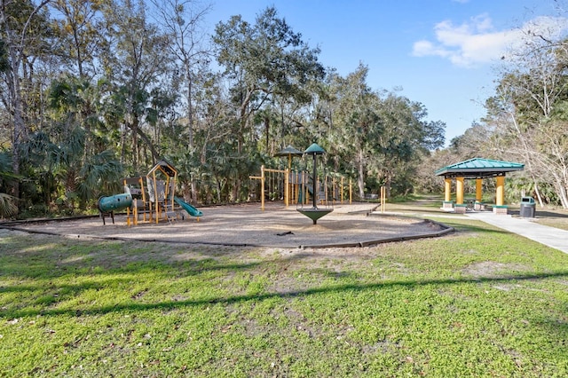 view of play area with a yard