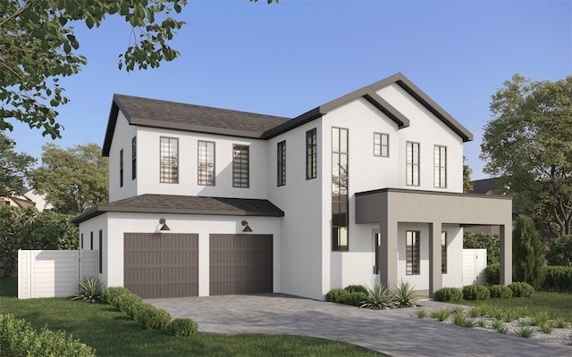 view of front of house featuring a garage and a front lawn