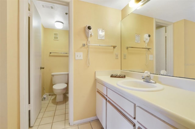 bathroom featuring toilet, tile patterned flooring, and vanity