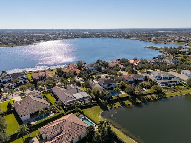 aerial view with a water view