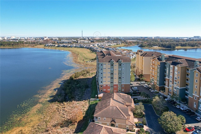 aerial view with a water view