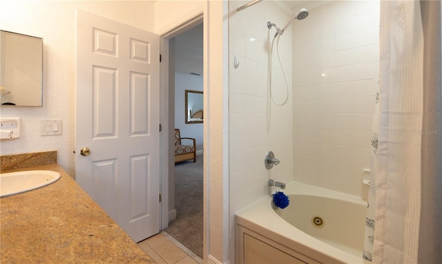 bathroom featuring shower / tub combo, vanity, and tile patterned floors