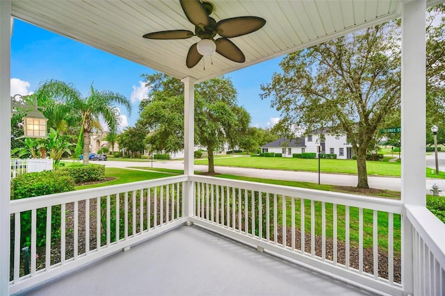 view of patio / terrace featuring ceiling fan and covered porch