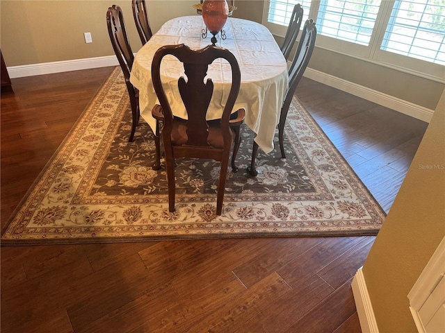 dining room with dark wood-style floors and baseboards