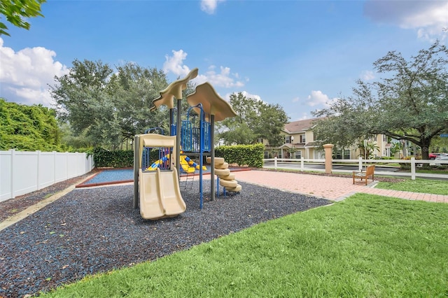 view of play area featuring a yard