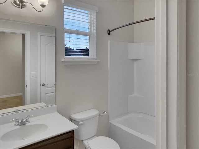 full bathroom featuring vanity, shower / bathtub combination, and toilet