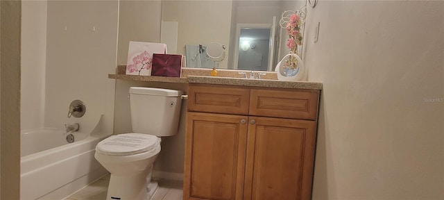 full bathroom with toilet, tile patterned flooring, tub / shower combination, and vanity