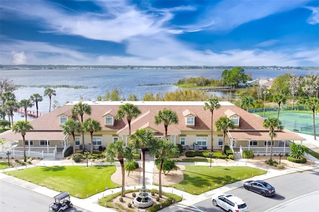 aerial view with a water view