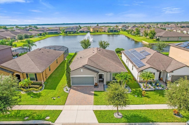 aerial view with a water view