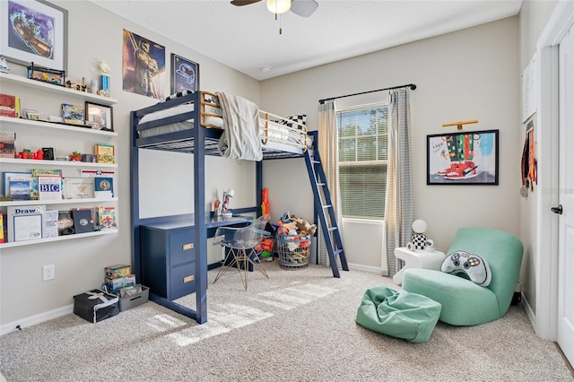 bedroom with carpet flooring and ceiling fan