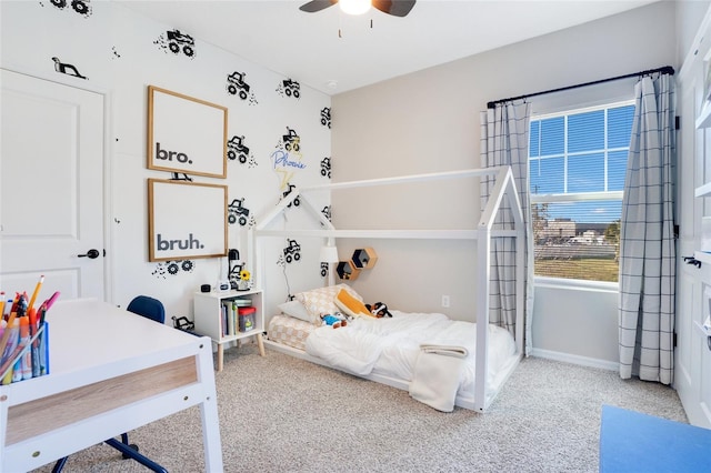 bedroom featuring carpet flooring and ceiling fan