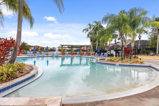 view of pool with a pergola