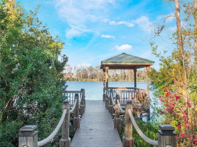 view of dock featuring a water view