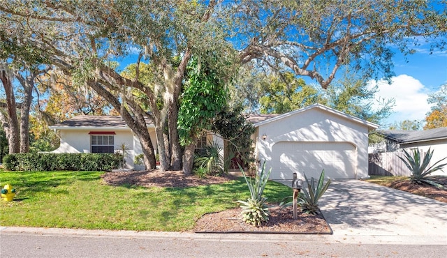 ranch-style house with a front lawn and a garage