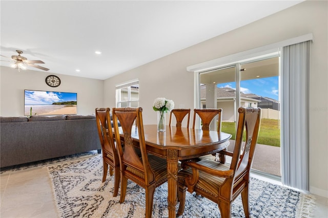 dining room with ceiling fan