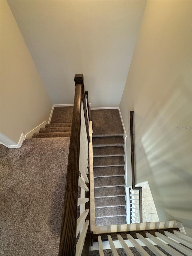 stairs featuring carpet floors