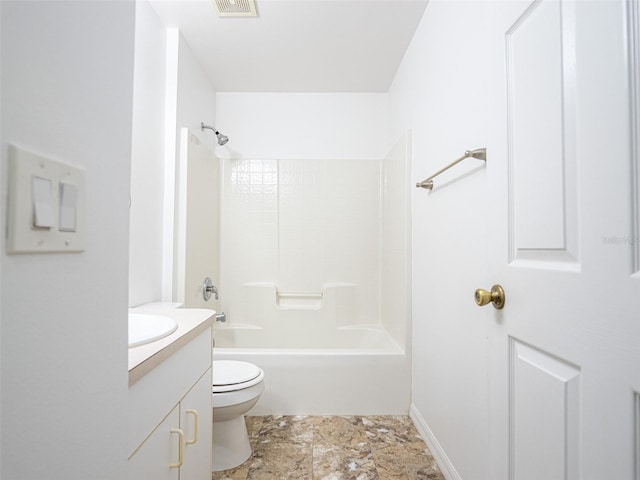 full bathroom with bathtub / shower combination, toilet, and vanity