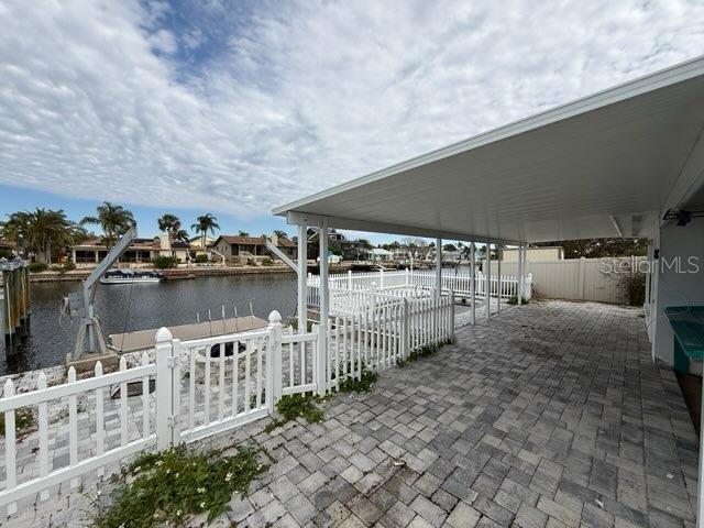 view of dock with a water view