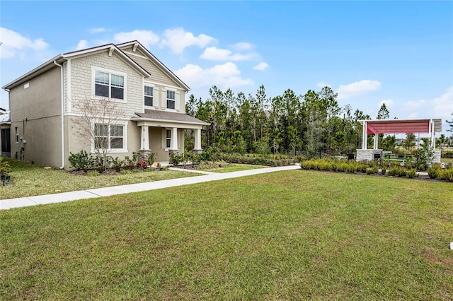 view of front of home with a front lawn