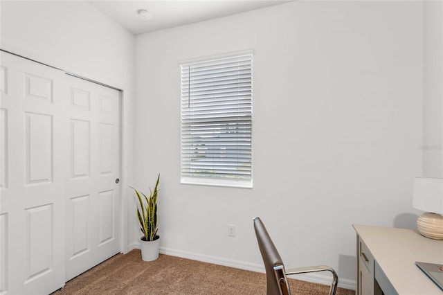 view of carpeted home office