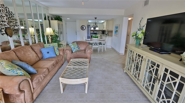 living room featuring light tile patterned floors