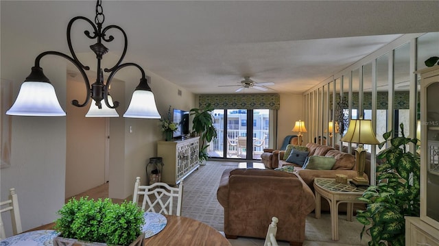 living room with ceiling fan