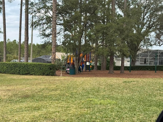 view of yard with a playground