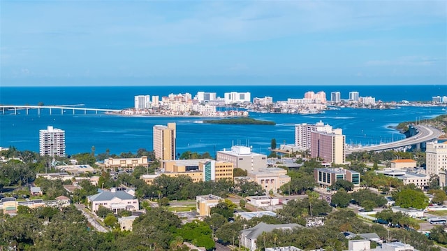 bird's eye view featuring a water view