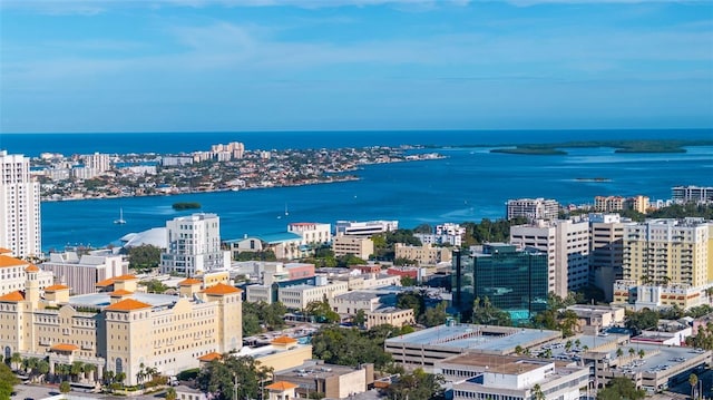 aerial view featuring a water view