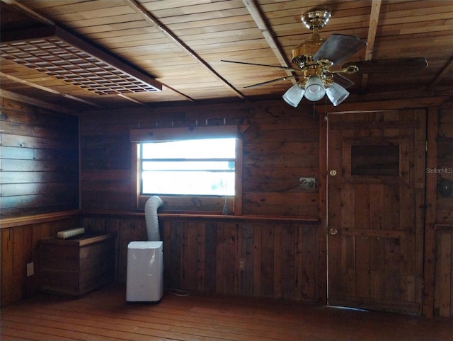 718 New York St, Clearwater, FL 33756 - unfurnished room featuring wooden walls, ceiling fan, hardwood / wood-style flooring, and wooden ceiling