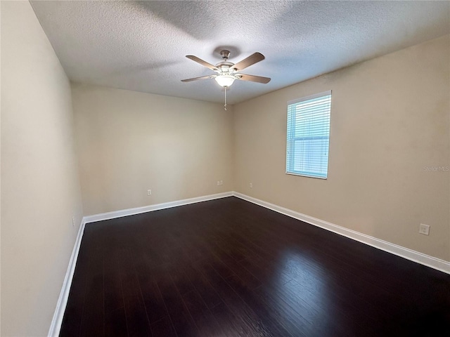 unfurnished room with hardwood / wood-style flooring, a textured ceiling, and ceiling fan