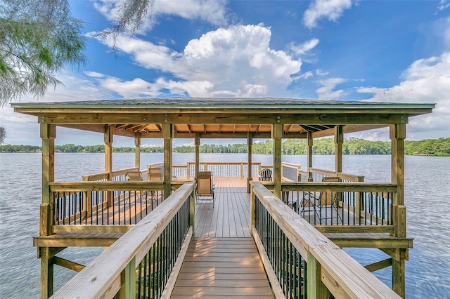 view of dock with a water view