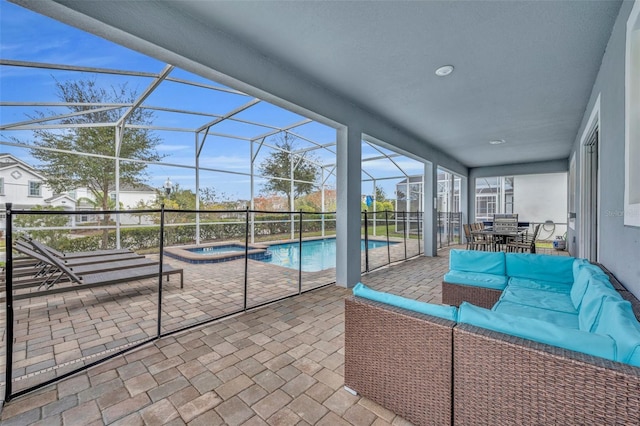 unfurnished sunroom with a swimming pool