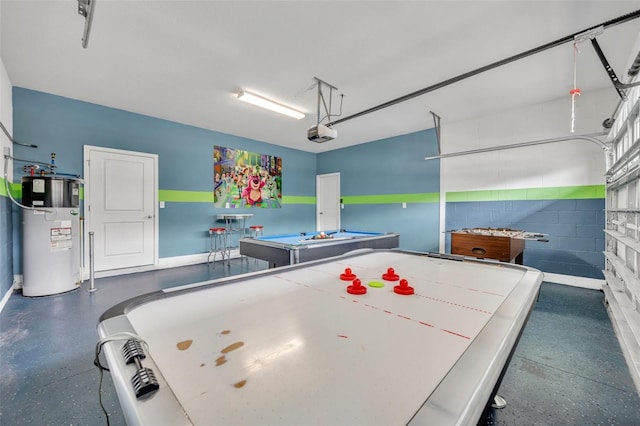 game room with pool table and water heater