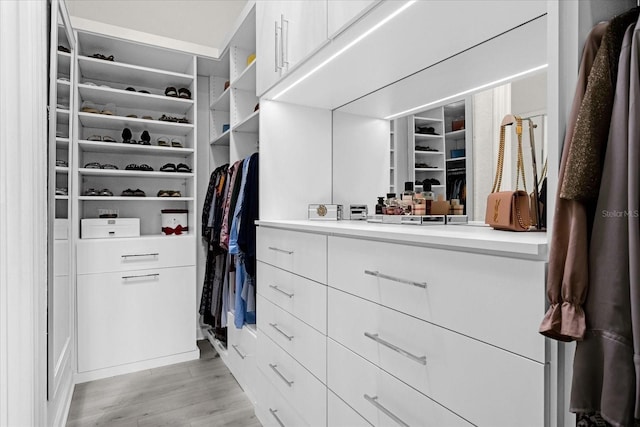 spacious closet featuring light wood-type flooring