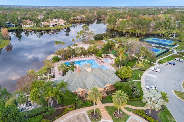 aerial view with a water view