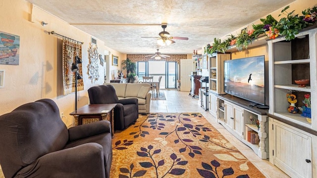 living room featuring ceiling fan