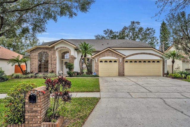 view of front of home featuring a front lawn and a garage